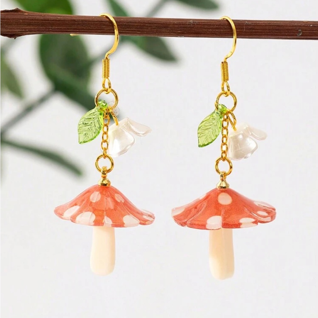 Red Polka Dot Mushroom Earrings A1620 26$